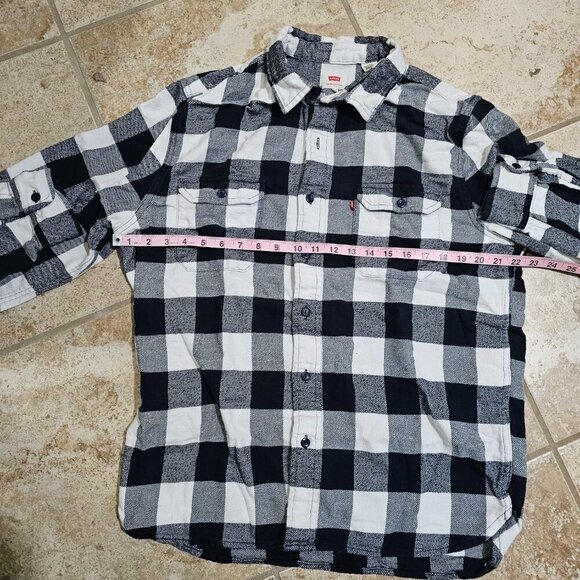 Levi's Men’s XL Black White Buffalo Plaid Flannel Shirt Y2K Grunge Oversized - Picture 6 of 7